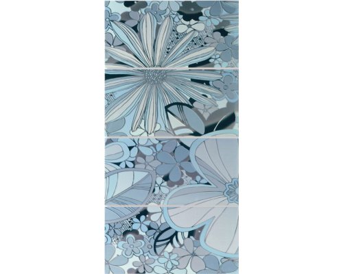 LB-CERAMICS Камила панно цветы голубой 1608-0102 40х80 (комплект 4 шт)